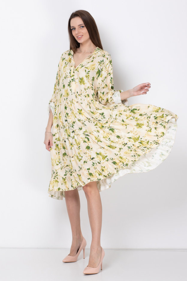 Ярусное платье с растительным принтом
