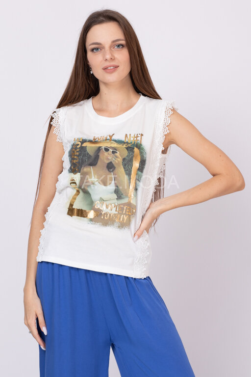 Хлопковая футболка с фото принтом девушка